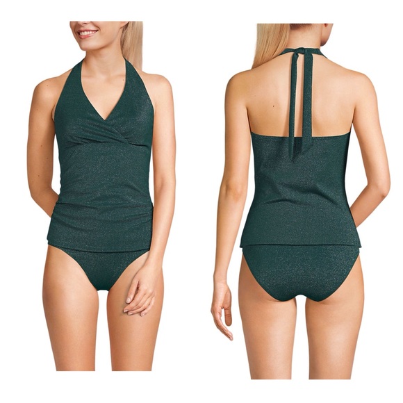 Lands end shine v neck halter tankini swimsuit top M 10-12 - Picture 3 of 7
